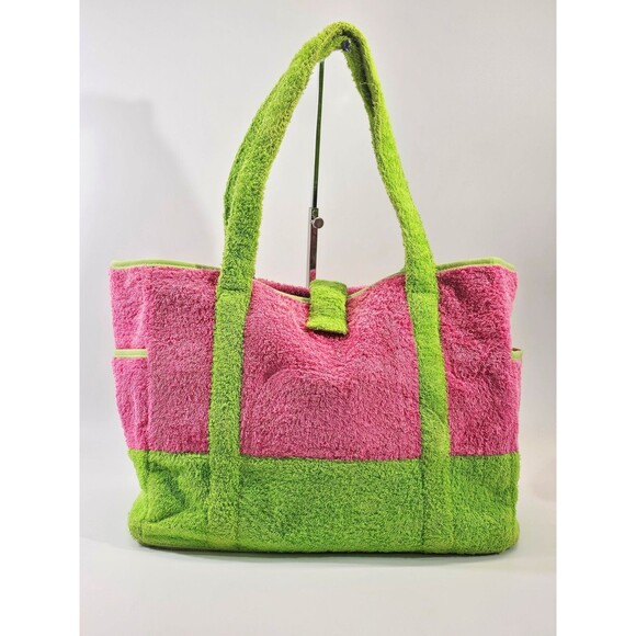 VINTAGE Lilly Pulitzer Pink Green XL Terrycloth Beach Bag Tote Purse Shopper GUC - Picture 10 of 12